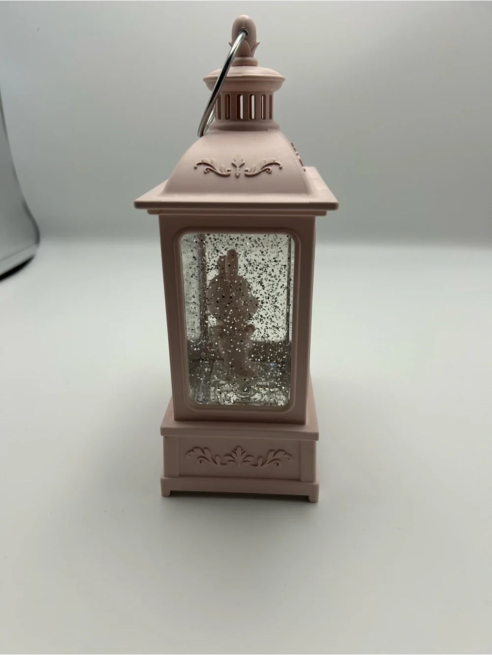 Pink Decorative Bunny Lantern Snow Globe - Home Accent